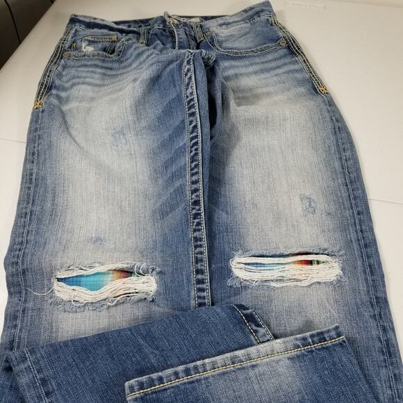 BKE Jake Blue Denim Distressed Bootcut Jeans 29 S - Picture 4 of 6